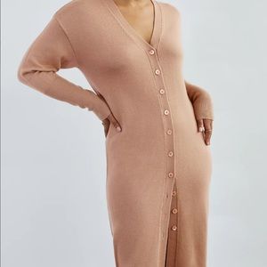 Aritzia Tan Button-Up Dress